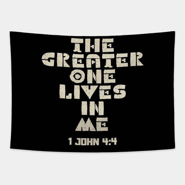 The Greater One Lives In Me Christian Belief Tapestry by GraceFieldPrints