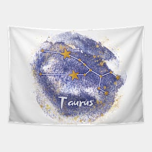 Taurus gold constellation on blue watercolor Tapestry