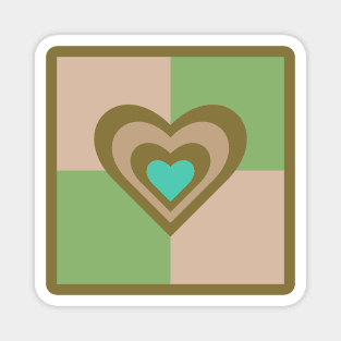 LOVE HEARTS CHECKERBOARD Retro Alt Valentines in Olive Sand Turquoise on Cream Green Geometric Grid - UnBlink Studio by Jackie Tahara Magnet