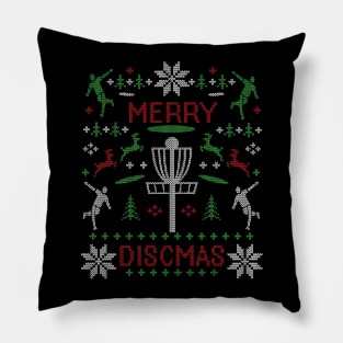 Merry Discmas Disc Golf Ugly Christmas Sweater Disc Golf Christmas Pillow