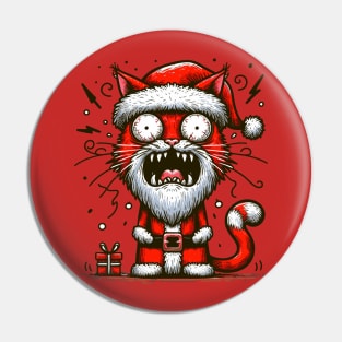 Crazy screaming Santa cat Pin