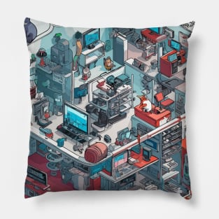 isometric cat office Pillow