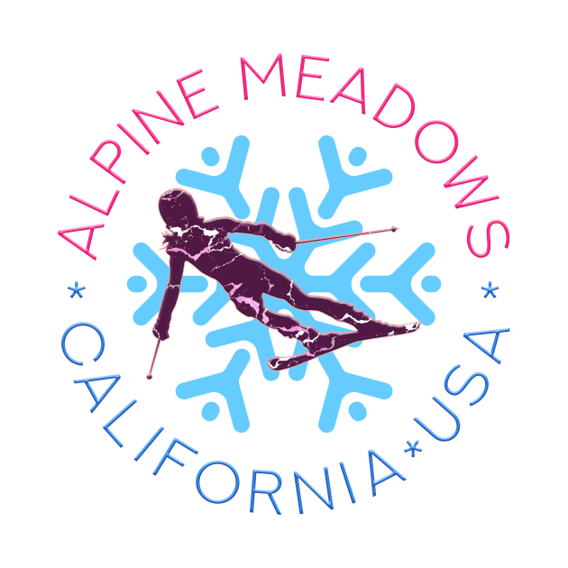 Alpine Meadows, California - Woman, Female Skier, Stylish BLue Snowflake by funfun