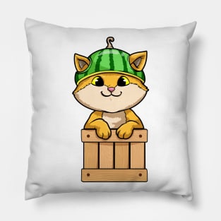 Funny cat with a watermelon on the head Pillow