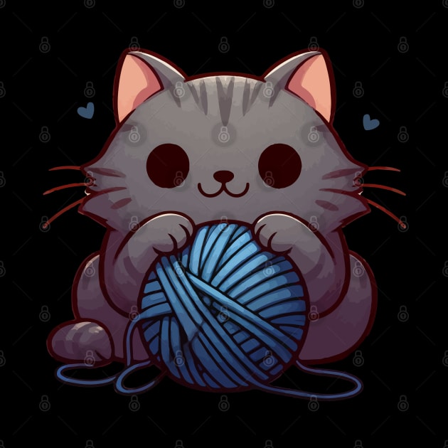 Kawaii Cute Cat With Yarn Ball by TomFrontierArt