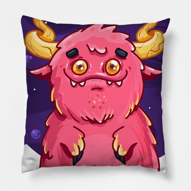 Cute Burly Friendly Pink Monster Pillow by PosterpartyCo