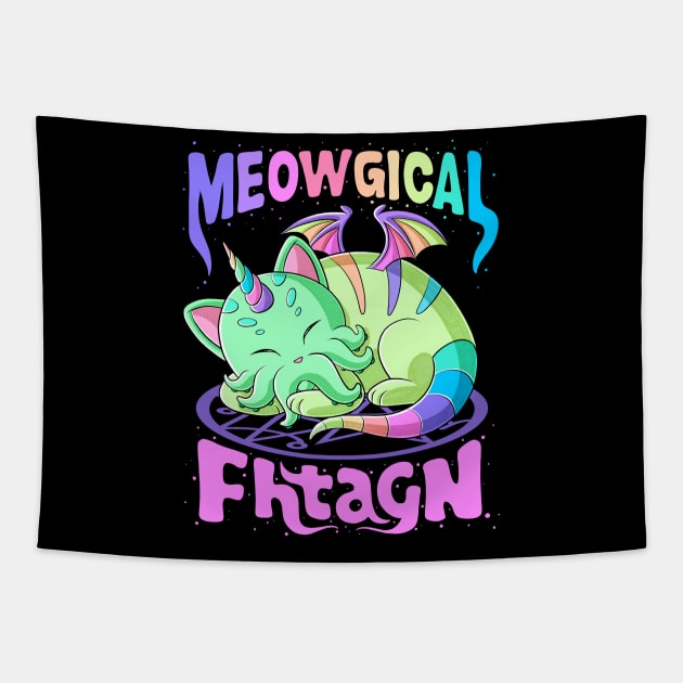 Cute Cat Cthulhu Unicorn dreaming. Cathulhucorn Meowgical Tapestry by Juandamurai