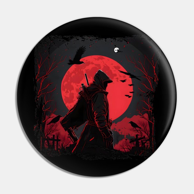 Raven Man Diablo BRZRKR a Witcher on Red Moon Pin by MLArtifex