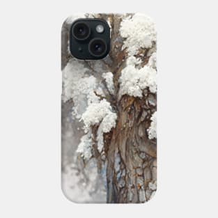 Snowy Cedar Tree with Bark Phone Case