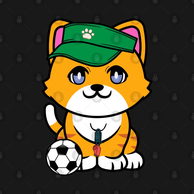 Funny orange cat is a soccer coach by Pet Station