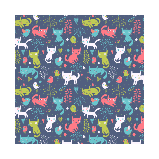 Cat & Bird Pattern by AnnieWijaya