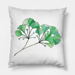 Gingko Branch Watercolor Illustration Pillow