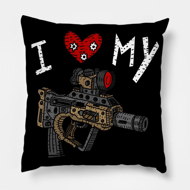 i love my bullpup rifle, hand drawn art. Pillow by JJadx