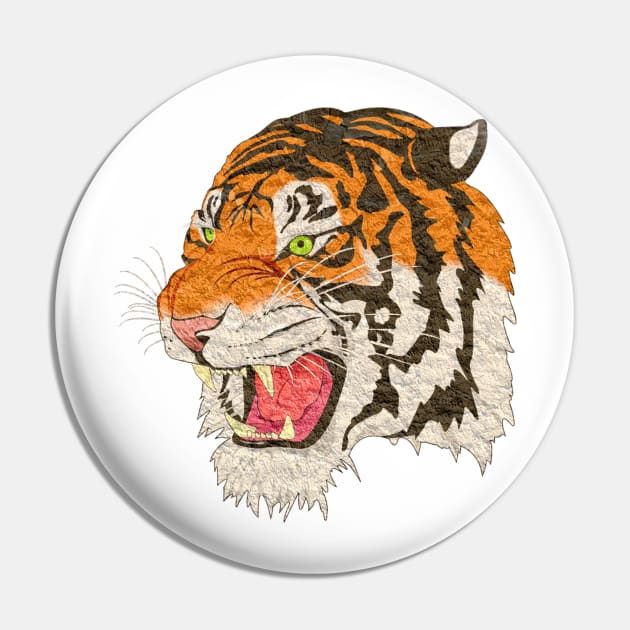 Small Paper Tiger Japanese Drawing Cool White Pin by felixbunny