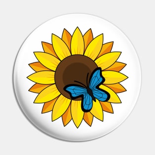 Sunflower and Blue Butterfly Pin