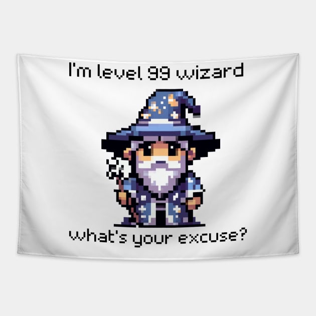 Level 99 Wizard Pixel Art Tapestry by PixelArtly