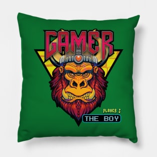 Gamer Player 2 Select Viking Gorilla Warrior Pillow