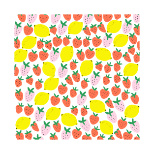 Cute Strawberry and Lemon Pattern T-Shirt