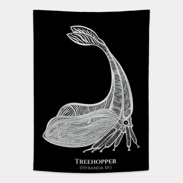 Y-Horned Treehopper Bug with Common and Scientific Names Tapestry by Green Paladin