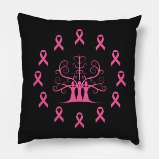 Breast Cancer Awareness Dark Pink Ribbon Sisters Tree Of Life Pillow