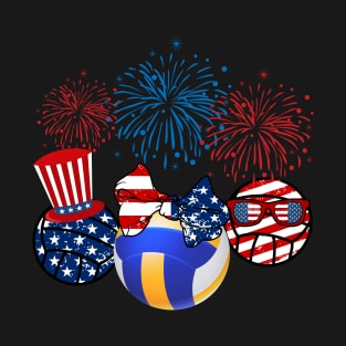 Volleyball American Flag Fireworks T-Shirt