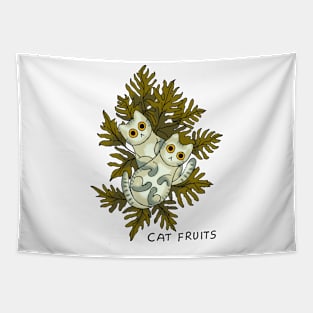 Cat fruits white Tapestry