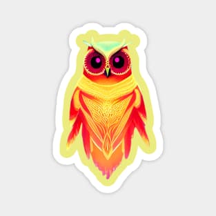 Vivid Red and Yellow Symmetrical Owl Magnet