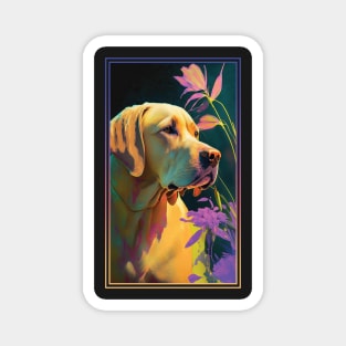 Labrador Retriever Dog Vibrant Tropical Flower Tall Digital Oil Painting Portrait Magnet
