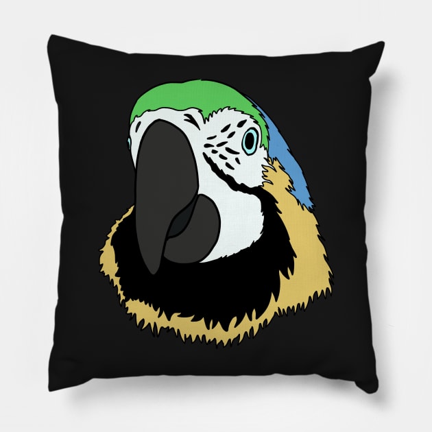 Parrot Head hand drawn with blue, green and yellow Pillow by Mesyo