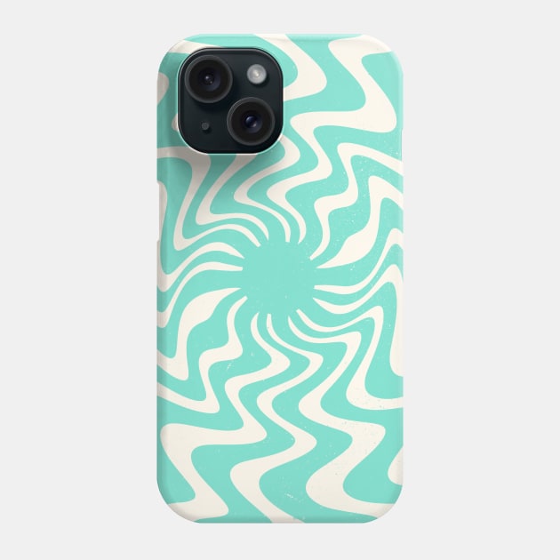 70s Retro Swirl Spiral abstract mint blue and white Phone Case by Trippycollage