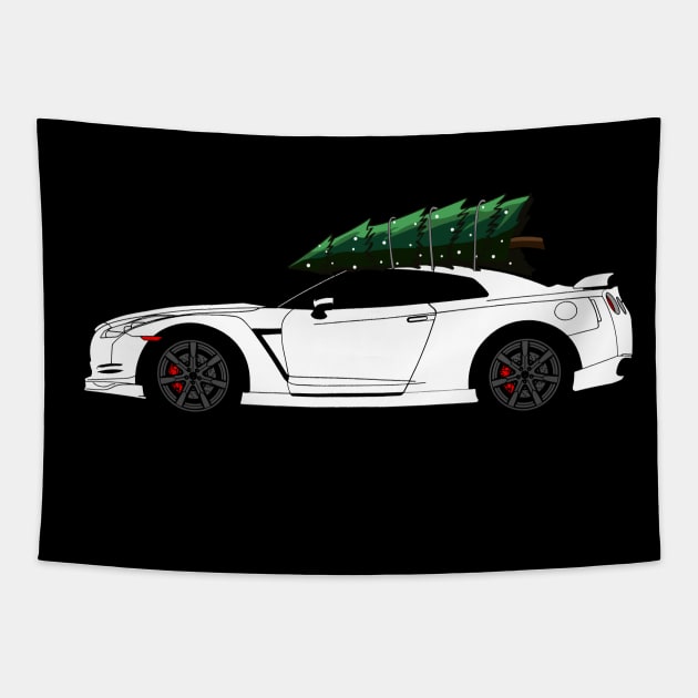 Funny Christmas Ugly Sweater R35 GTR Skyline Tree on Car Tapestry by Automotive Apparel & Accessoires