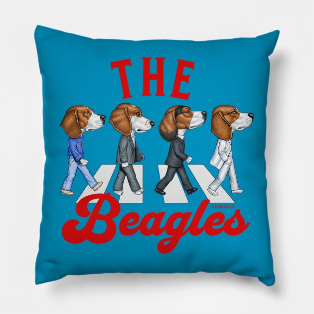 Cute retro street with Beagle Dogs on a famous street crossing The Beagles tee Pillow by Danny Gordon Art