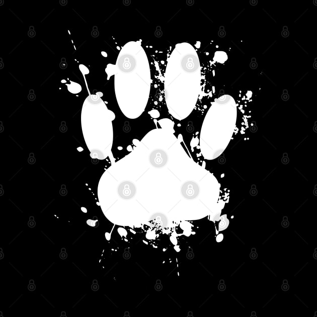 White Paint Splatter Dog Paw Print by Braznyc