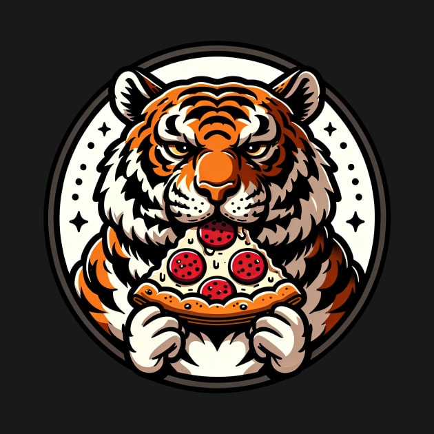 tiger eat pizza t-shirt by Dracoola