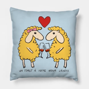 Valentine sheep drinking wine - French text (Saint-Valentin) Pillow