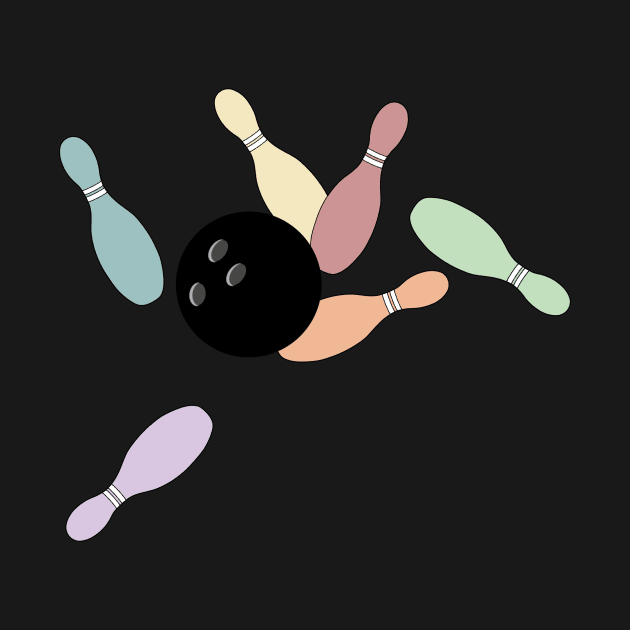 Bowling Ball and Colorful Pins Design by StephJChild