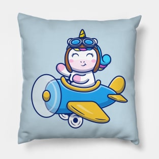 Cute Unicorn Riding Air Plane Pillow