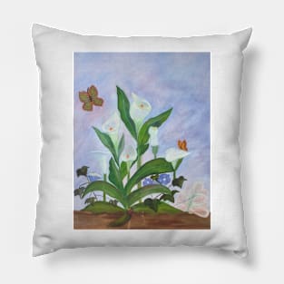 Flowers Reaching For The Sky With Butterflies Pillow