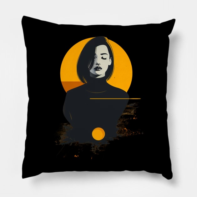 Bold Graphic Portrait Design of a Thoughtful Woman Pillow by naars90