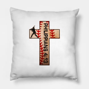 Philippians 4:13 Baseball Cross Jesus Christ Strength Pillow