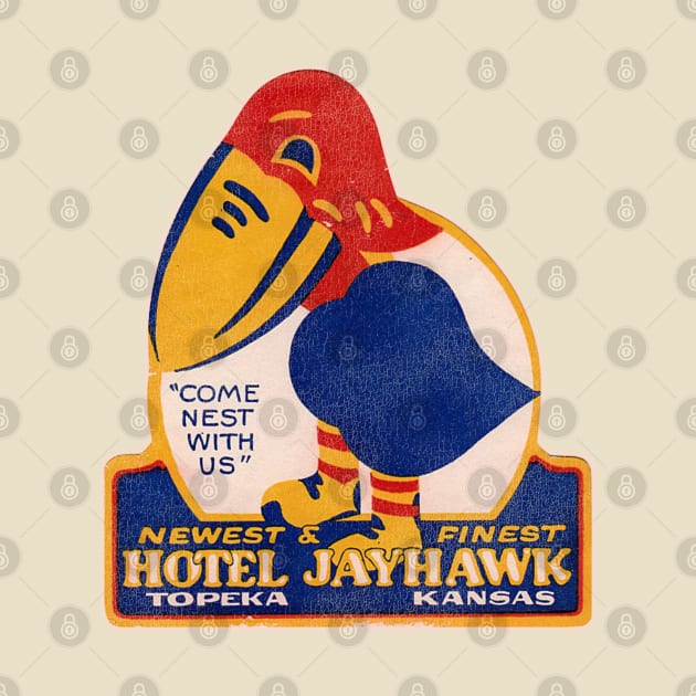 Defunct Hotel Jayhawk Topeka Kansas Luggage Label by darklordpug