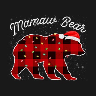 Mamaw Bear Santa Christmas Pajama Red Plaid Buffalo Family Funny T-Shirt