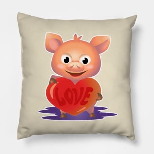 Cute pig hug big red heart with love Pillow