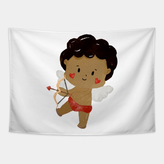 Cute Brown Valentines day Angel Cupid Tapestry by MutchiDesign