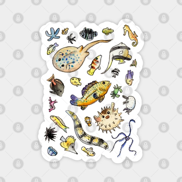 Saltwater fish friends in watercolor Magnet by narwhalwall