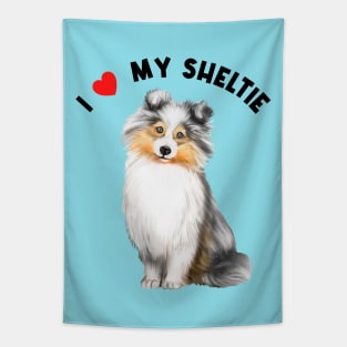 I Love My Sheltie Cute Sheltie Puppy Dog Watercolor Art Tapestry