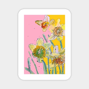 Abstract Yellow Daffodil Watercolor Pattern on Pink Magnet