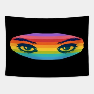 Colorful eyes looking through a rainbow Tapestry