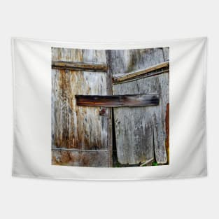 rustic western country farmhouse grey wooden barn door Tapestry