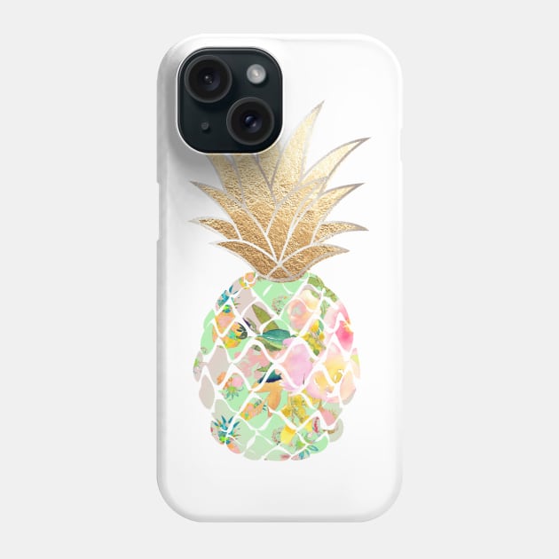 Aloha pineapple, mint green + faux gold Phone Case by PixDezines